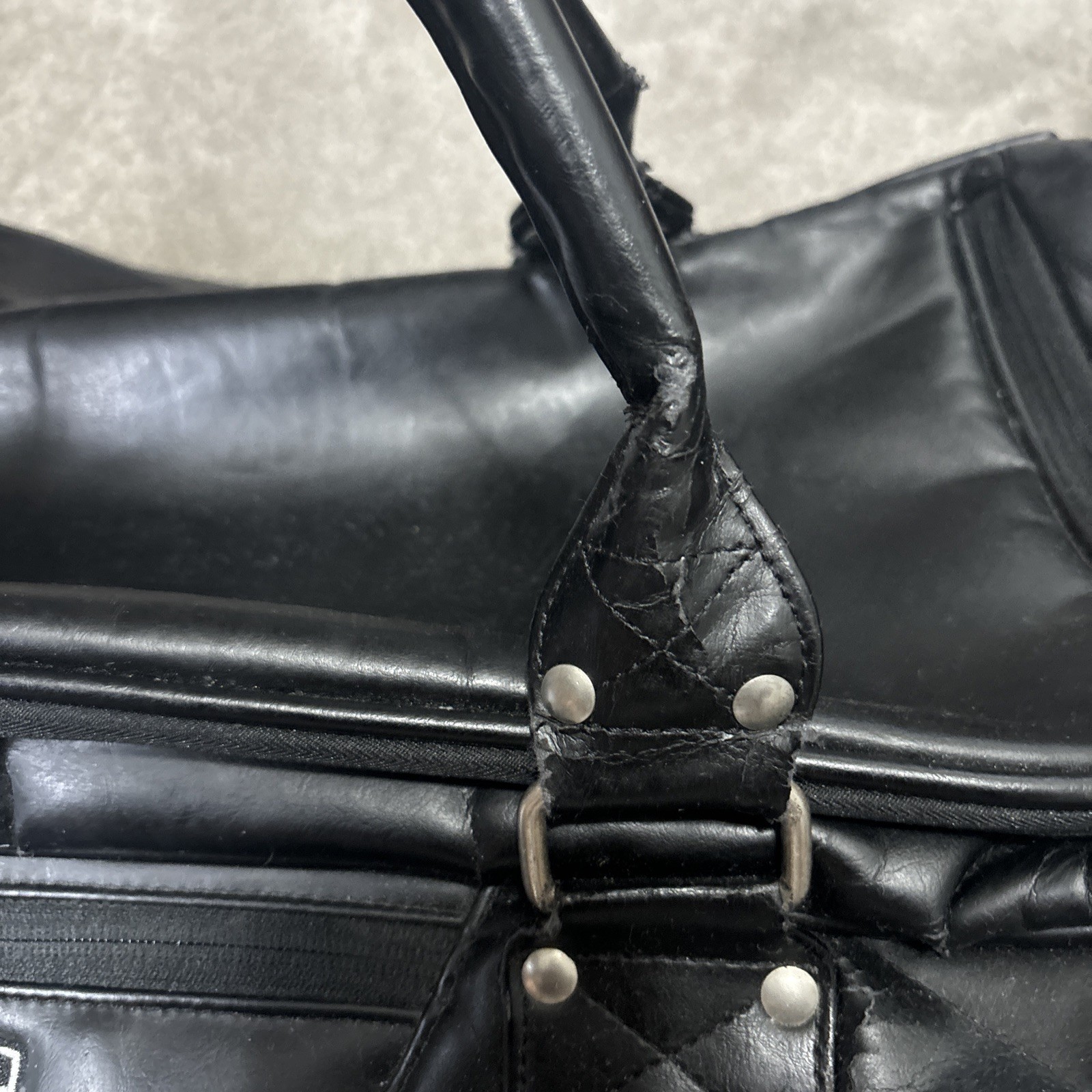 VTG Leather Nike Golf Weekender Duffel Bag Black Large