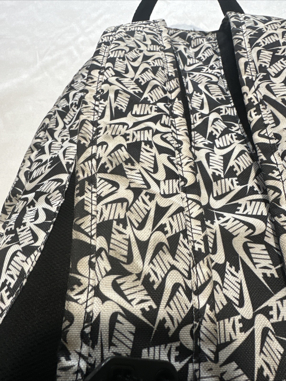 Nike Backpack Black White AOP Allover Big Logo Swoosh – SEE DESCRIPTION