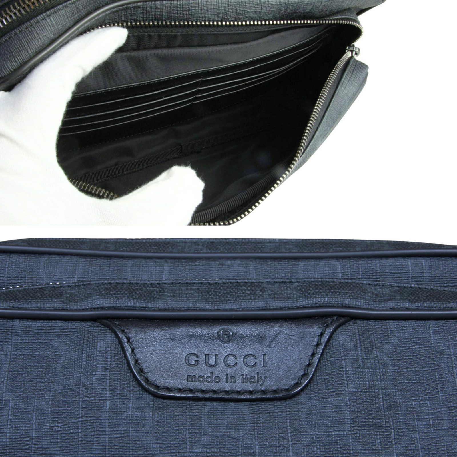 Gucci GG Supreme Clutch Bag Black 337082 543014 PVC Leather Pouch