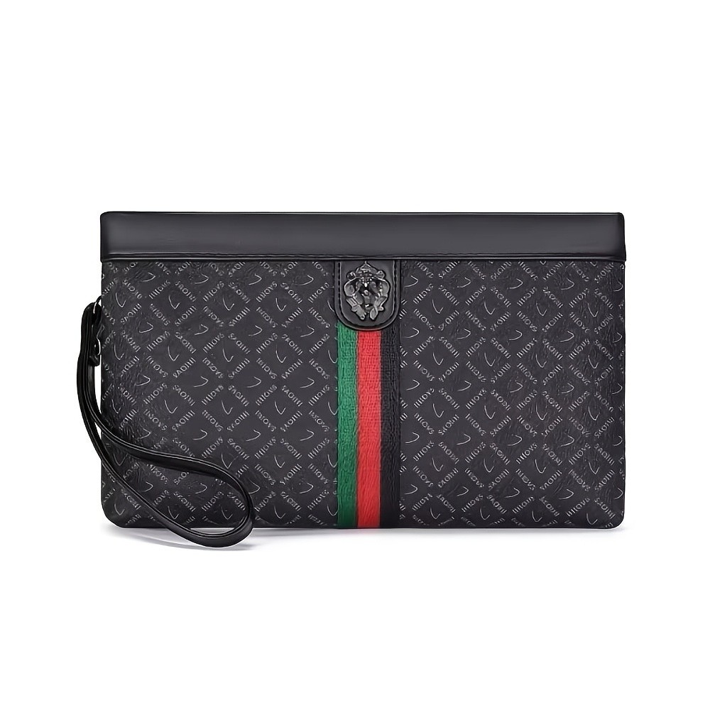Men’s Lion Head Metal Buckle Clutch Bag – Business Casual Envelope Handbag