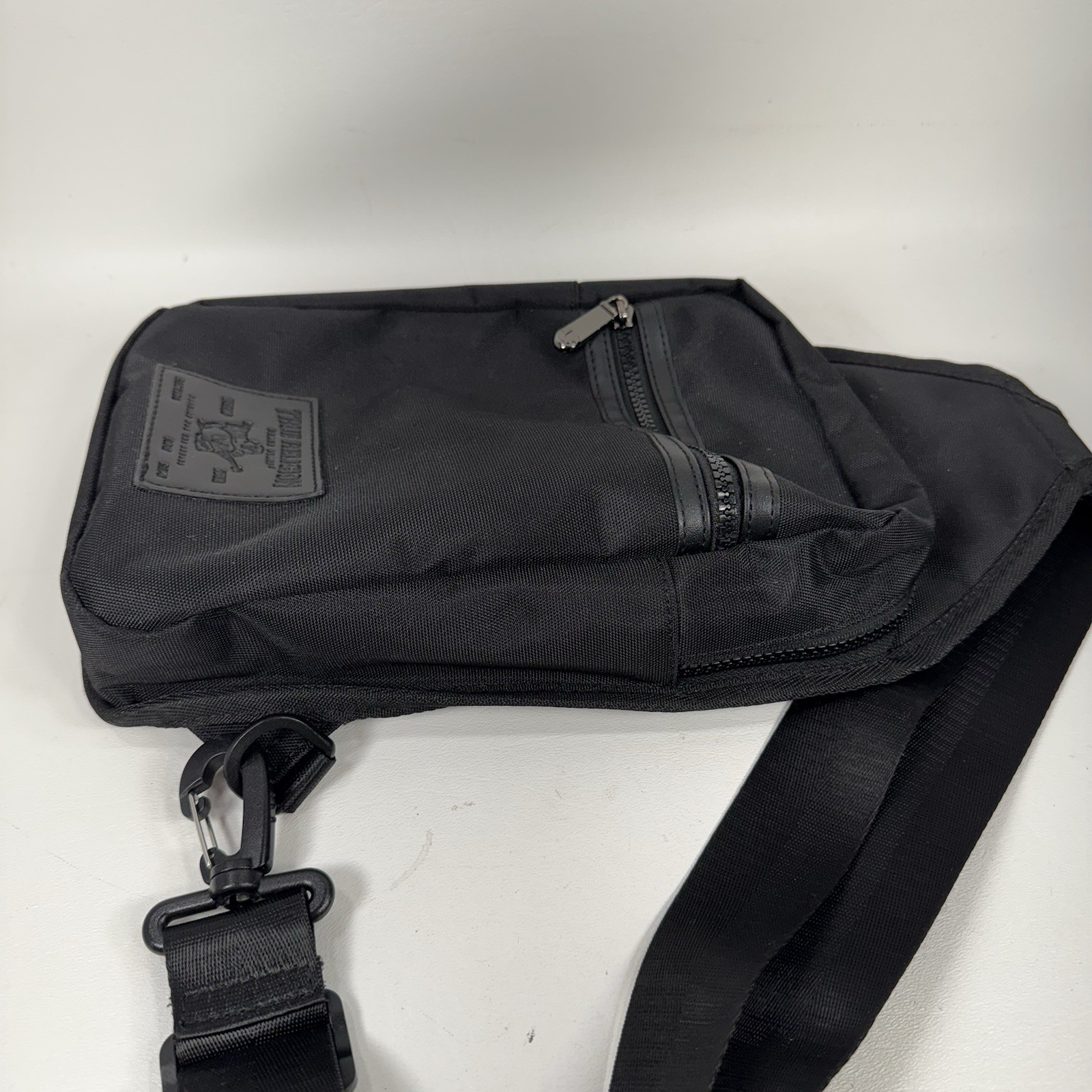 True Religion Black Unisex Buddha Patch Yeta Multi Zip Crossbody Bag