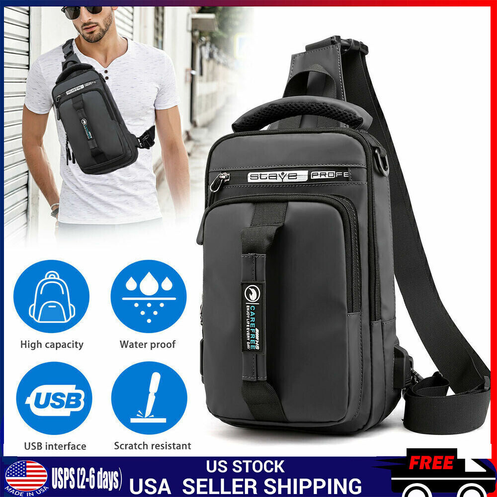 Anti-theft Chest Shoulder Messenger Backpack Men Sling Crossbody Bag USB Port US