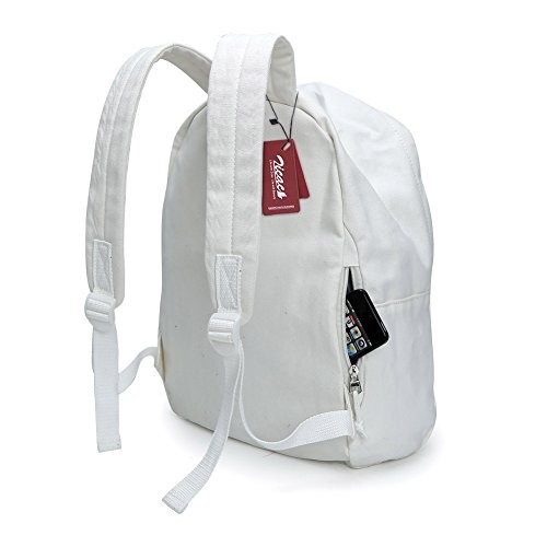Canvas Backpack, Classic Basic Daypack, Lightweight Casual Travel White