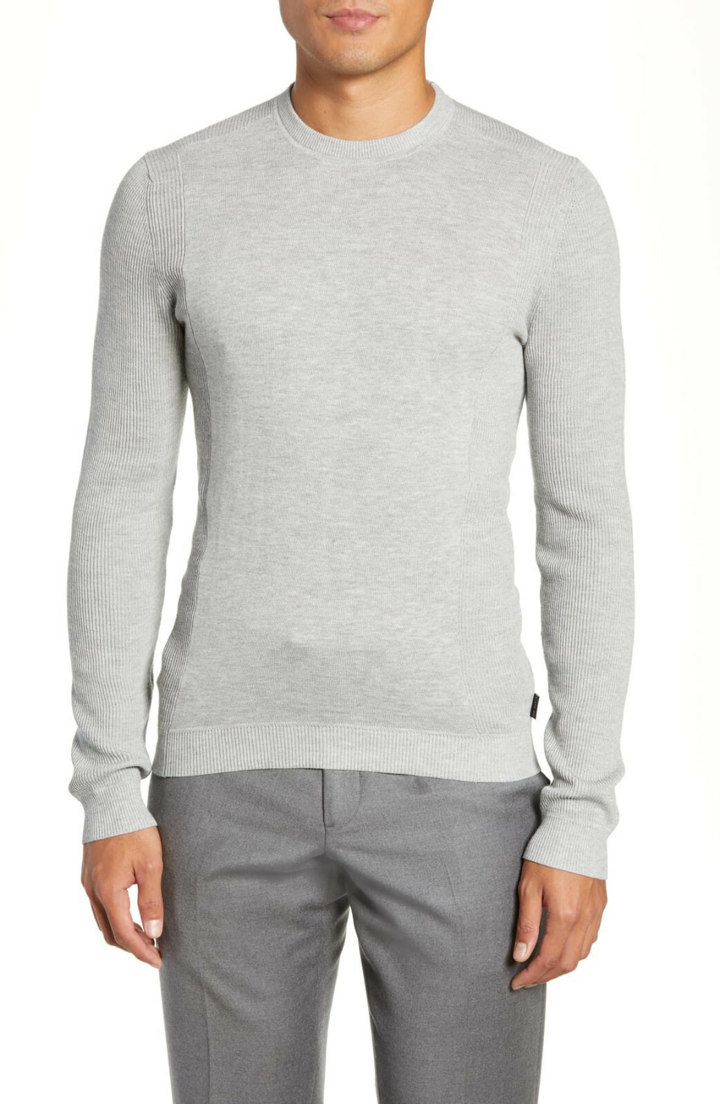 $175 Ted Baker Reversy Slim Fit Reversy Crewneck Long Sleeve,6,LT-GREY