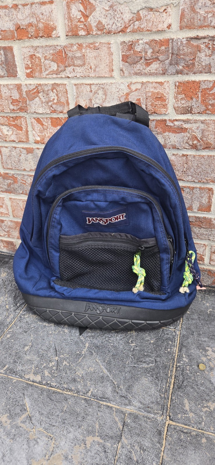 Vintage Y2K JANSPORT Backpack Thick Rubber Tire Bottom Bookbag Navy Blue CLEAN!