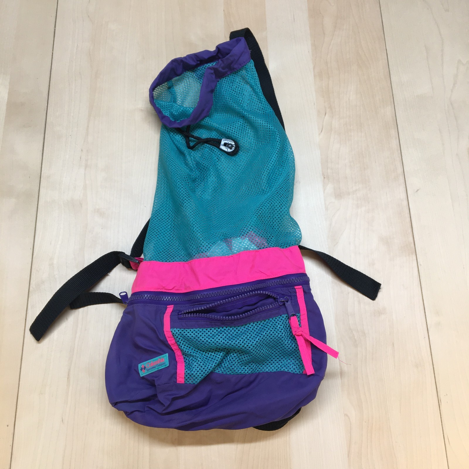 Vintage Columbia Mesh Waist Pack Beach Backpack Neon Convertible Zip Off 80s 90s
