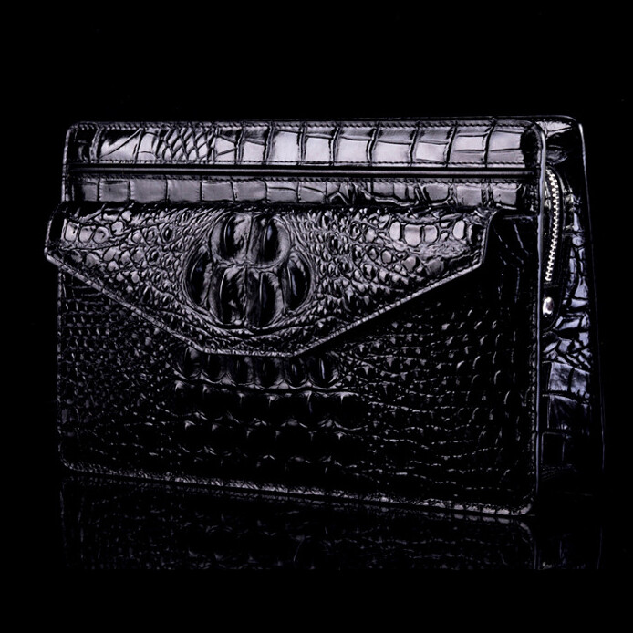 Cowhide Leather Business Envelope Bag Crocodile Pattern Clutch Bag Large Wallet