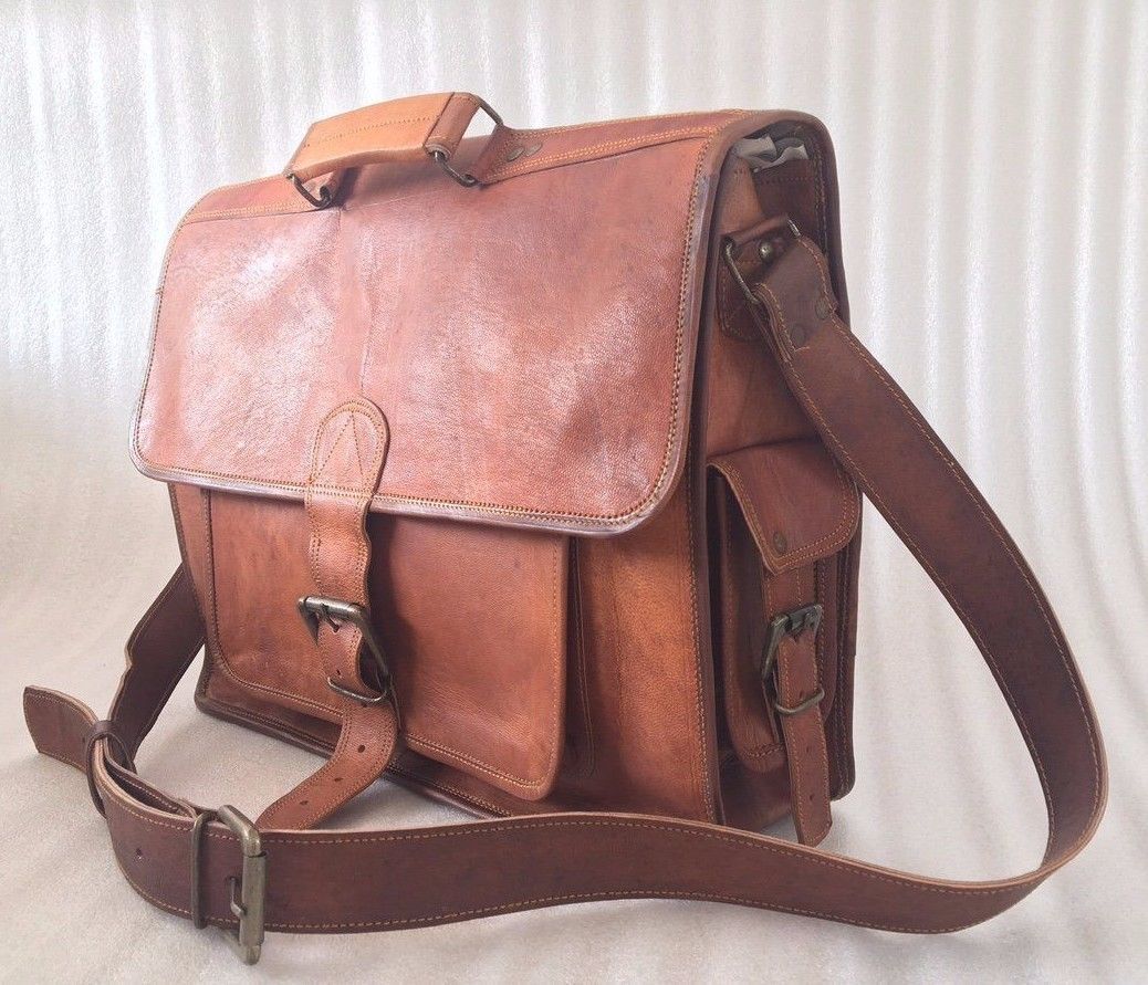 Brown Men’s Genuine Leather Large 15.5 Laptop Case for computer bag shoulder