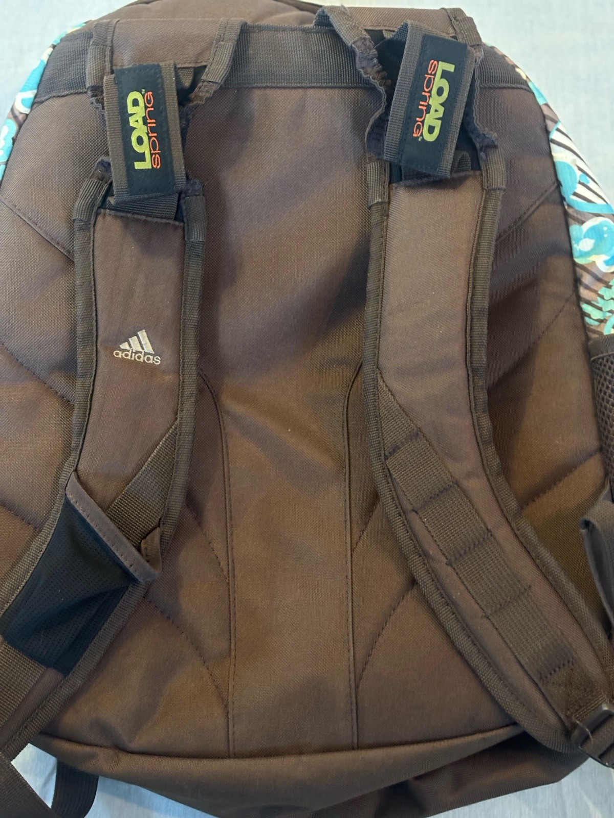 Adidas Backpack Multi-Pocket Load Spring Brown with Turquoise Blue White Bubbles