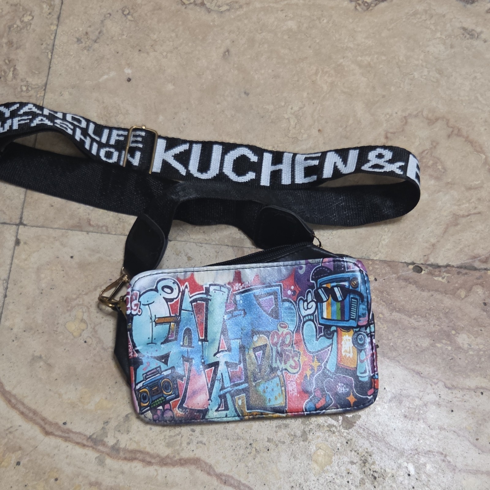 Graffiti Print Crossbody Bag KUCHEN Strap Colorful Street Style Purse