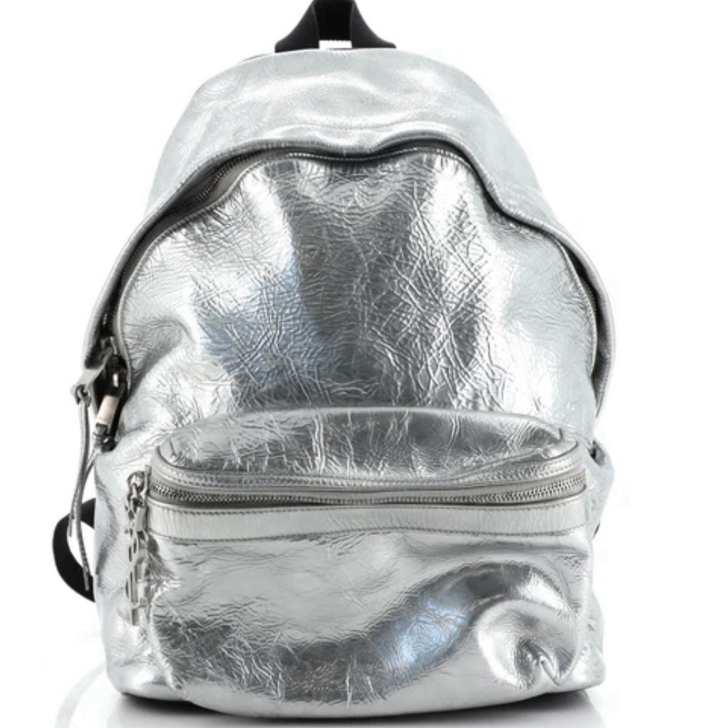 Yves Saint Laurent Women’s Silver Metallic Textured Leather City Backpack Bag