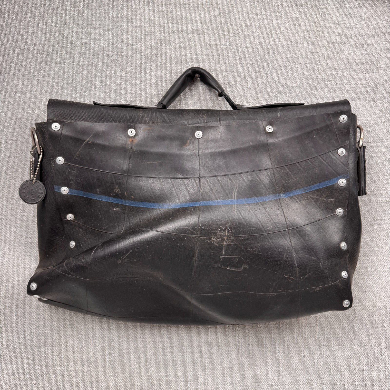 Recycled Rubber Duffle Bag Black | Heavy Duty Travel Weekender Industrial Style