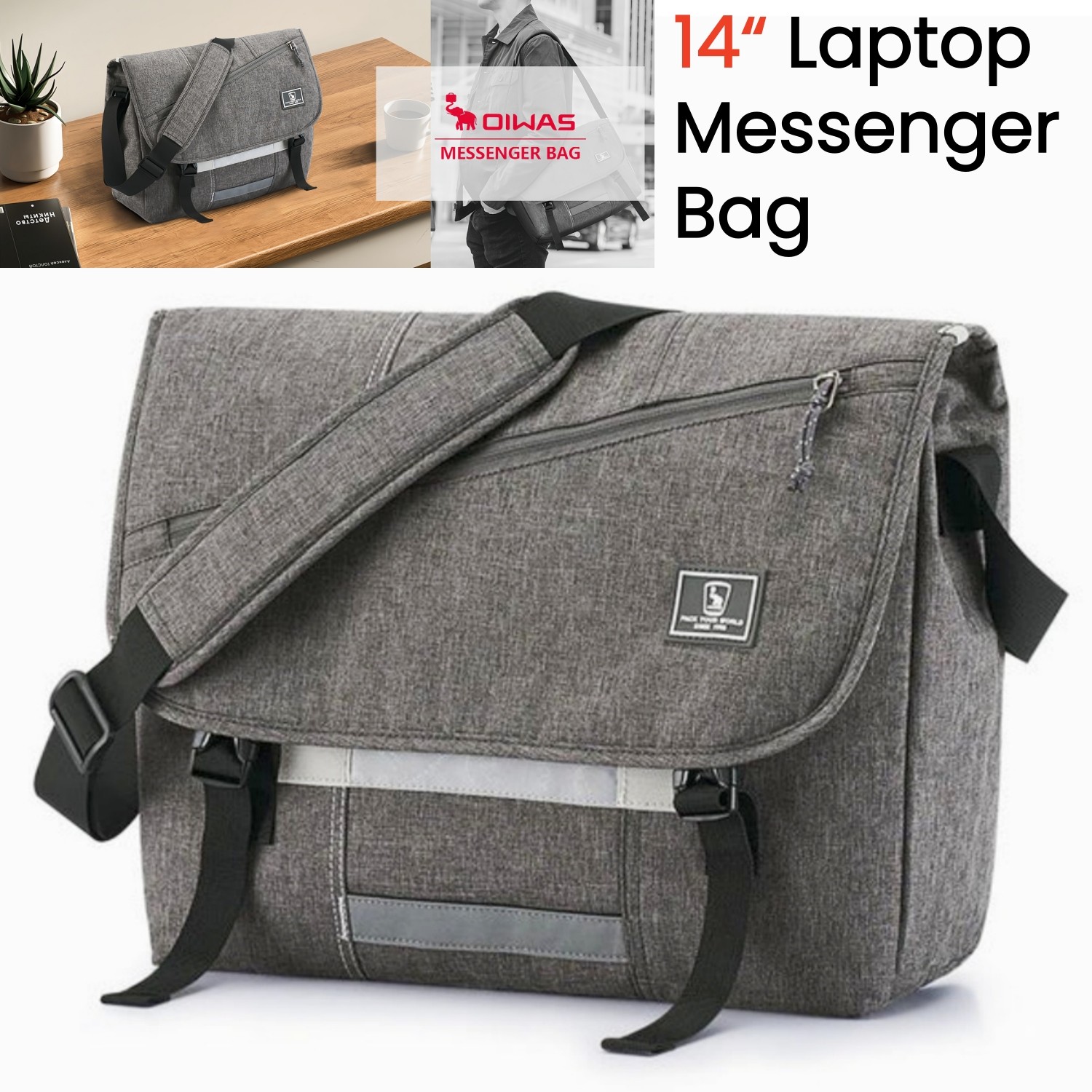 OIWAS Messenger Bag Men 14″ Laptop Bag Travel Bag School Satchel Crossbody Bag