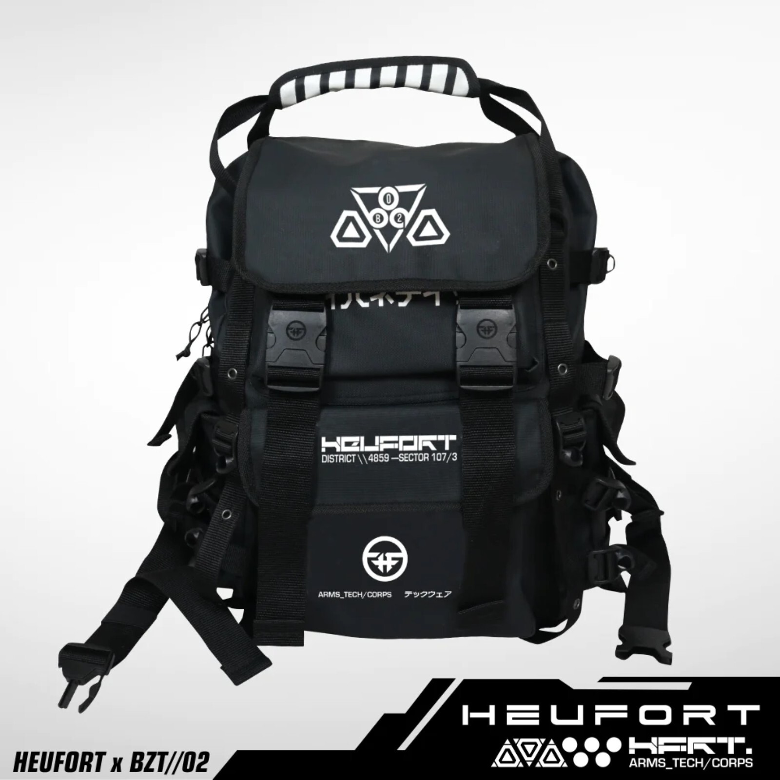 Full Black Backpack Carrier Futuristic Fullzip Backpack Crossbody BZXH-02
