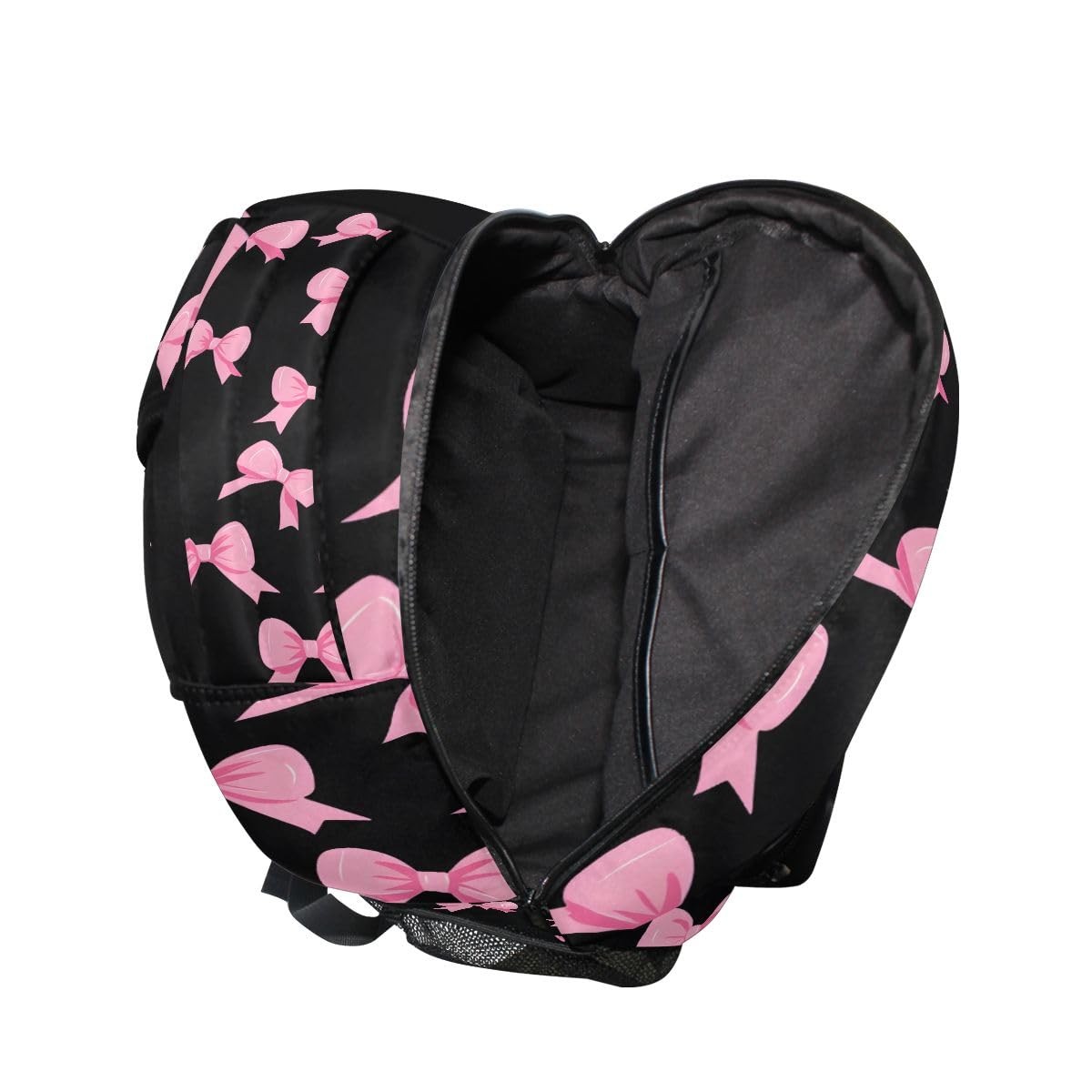 Pink Bow Black Backpack Laptop Bookbag Casual Daypack For School Travel Work