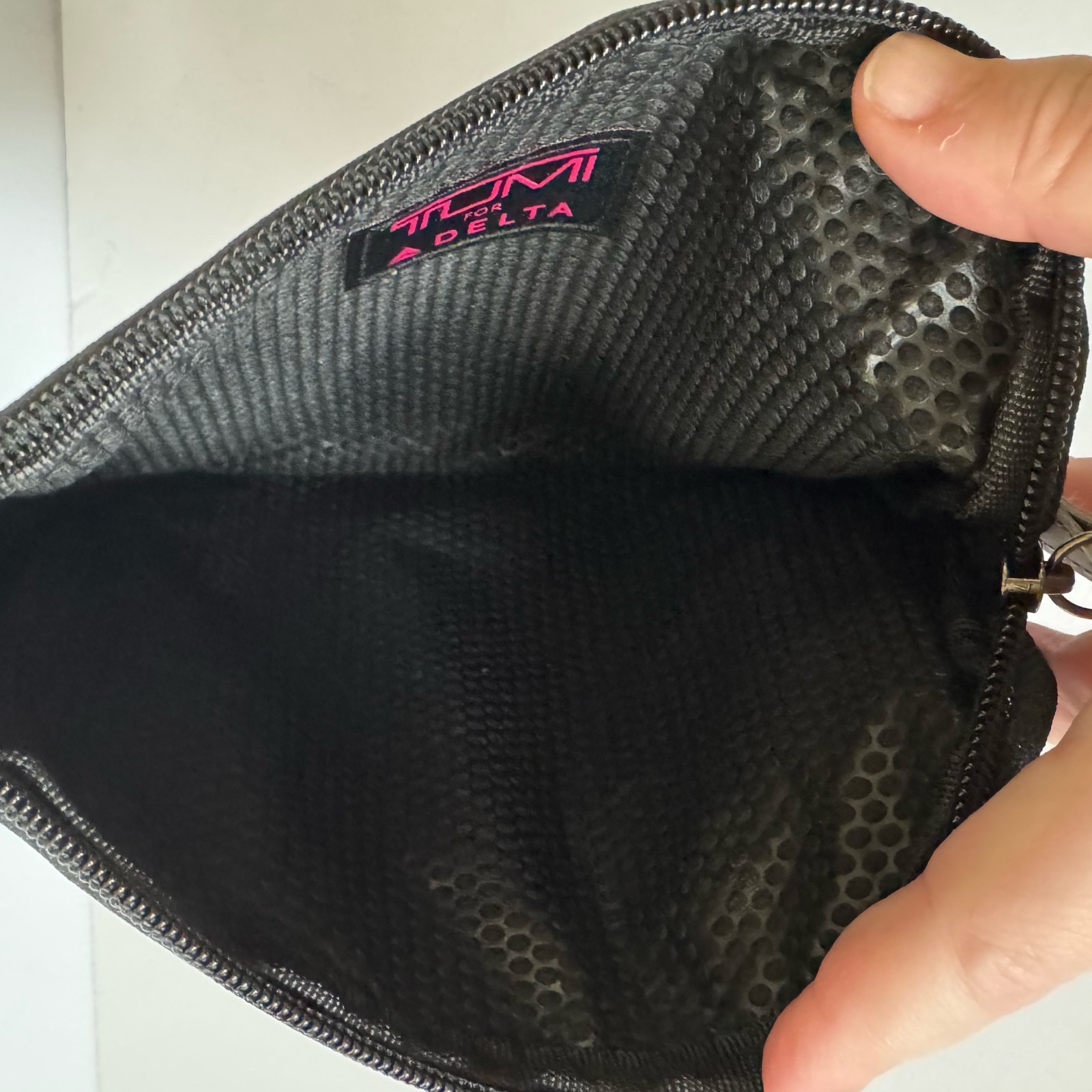 Tumi For Delta Travel Pouch Zip Case Gray Black Toiletry Tech Organizer