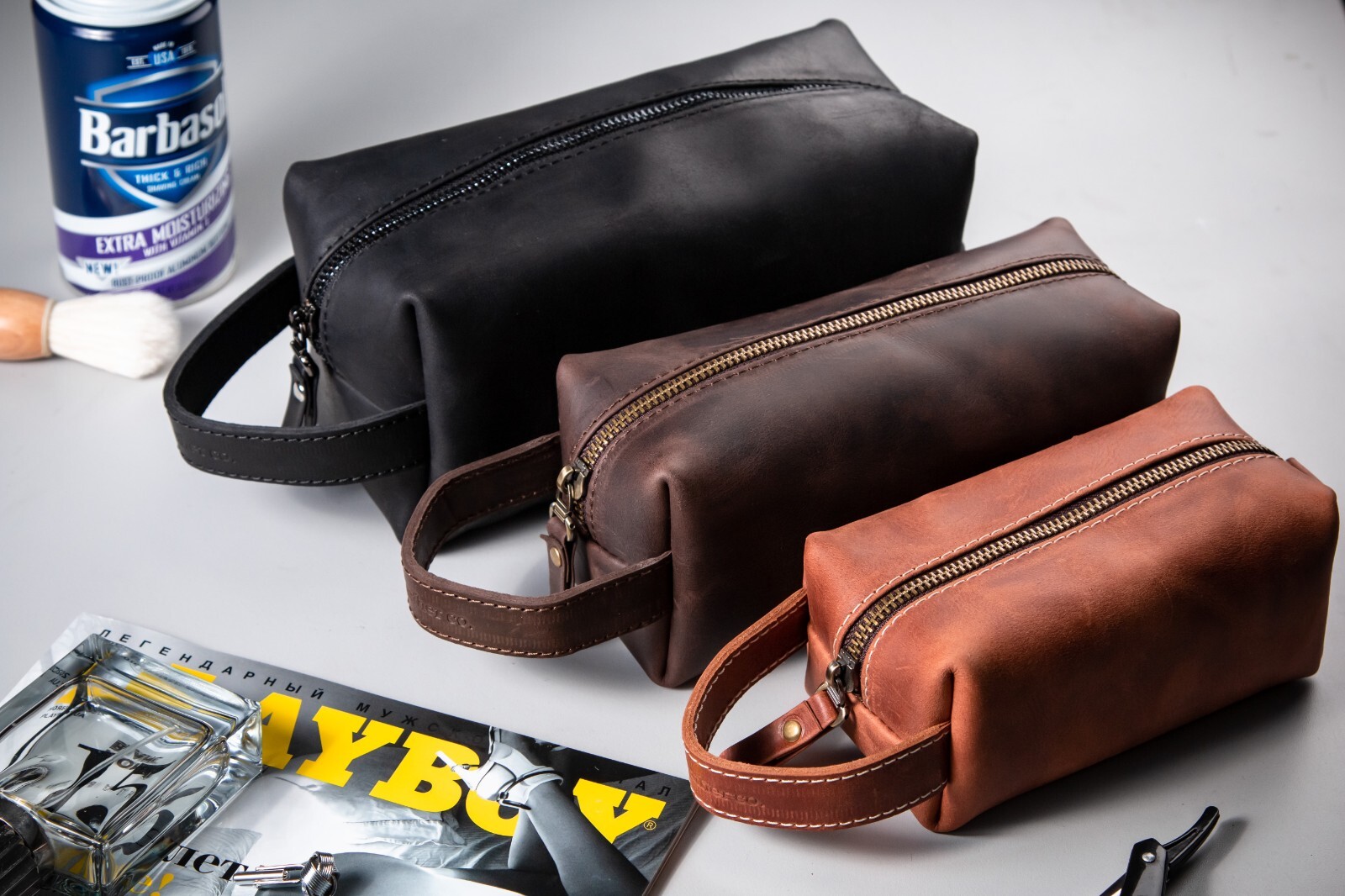 Leather Toiletry Bag For Men Personalized Travel Dopp Kit Handmade Wash Bag