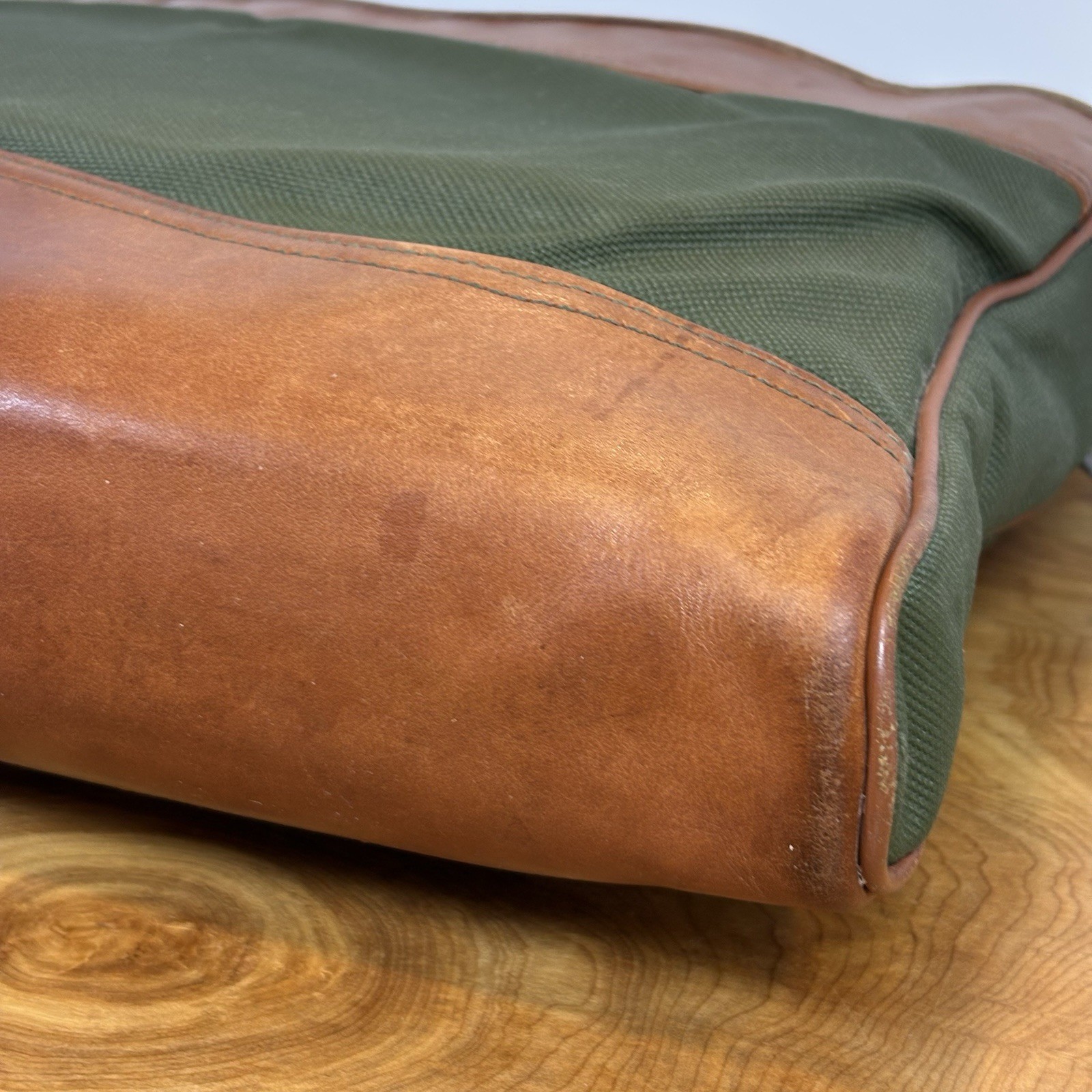 Vtg LL Bean Classic Green Canvas Leather Trim Briefcase Messenger Laptop Bag USA