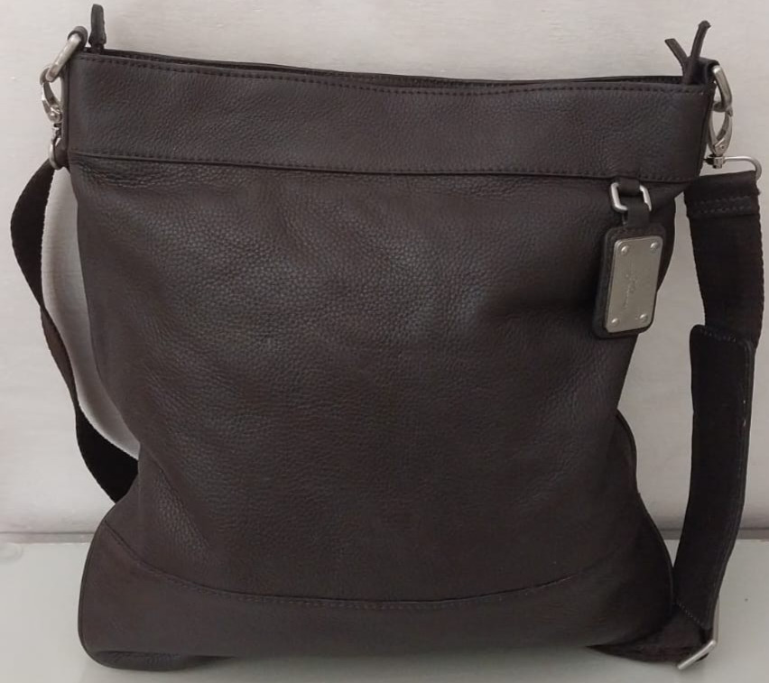 Massimo Dutti Men’s Brown Genuine Leather Crossbody Messenger Bag Made in Spain