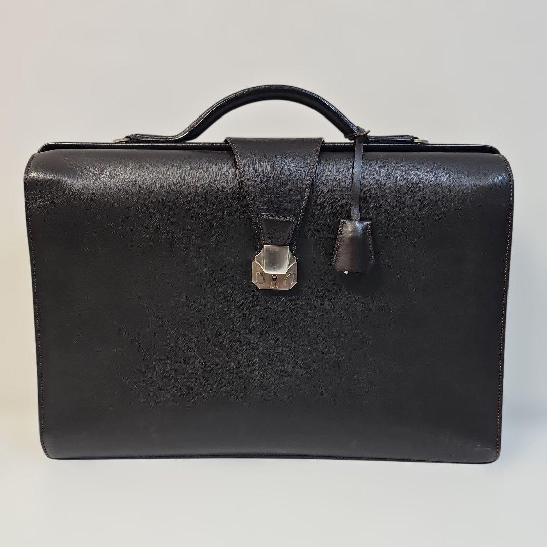 Dunhill Briefcase Business Bag Black Grained Leather Flap Lock & Key Men’s