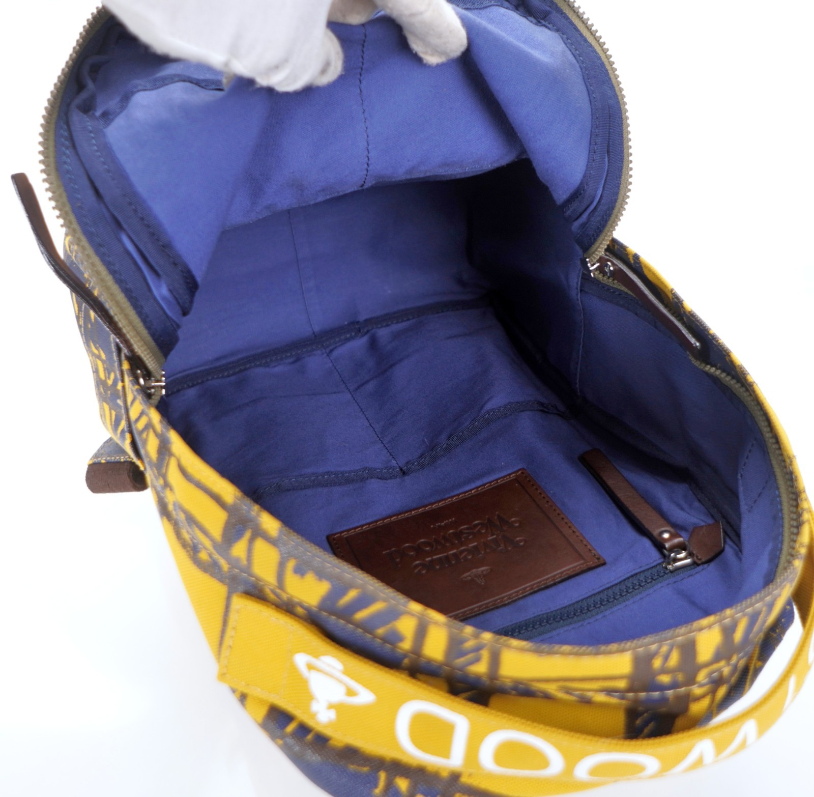 New VIVIENNE WESTWOOD MAN Yellow Blue Traditional School Coated Canvas Backpack