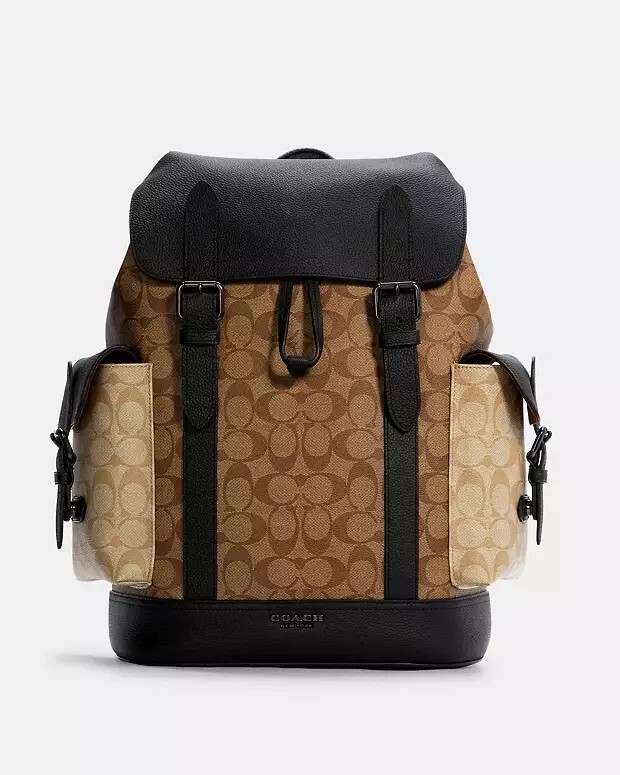 COACH Hudson Backpack In Blocked Signature Canvas C6081 Khaki NEW NWT