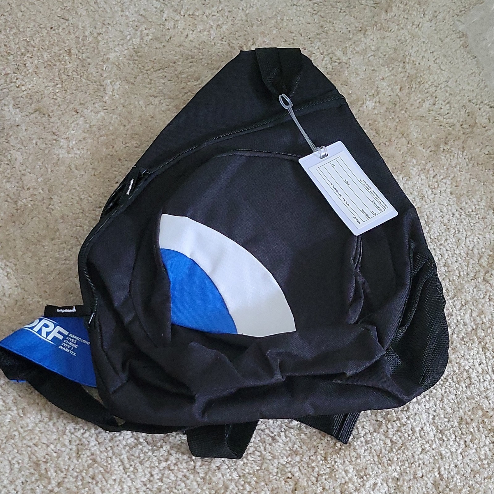 JDRF Crossbody Sling Bag Medium Black Blue White Zip Buckle Adjustable