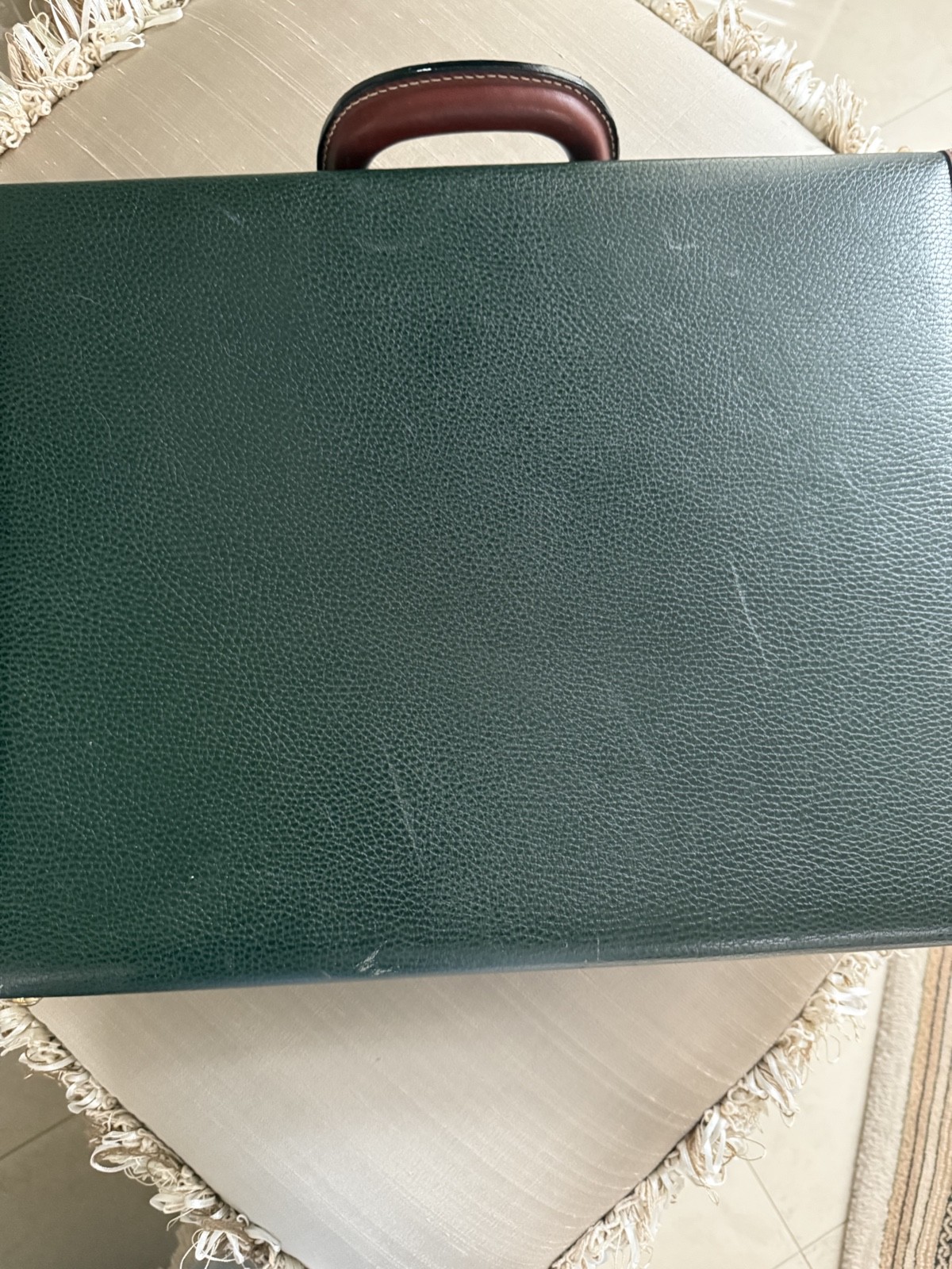 Cole Haan Leather Attache Hard Briefcase Hunter Green & Saddle Trim