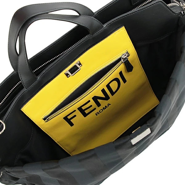 Fendi PEEKABOO Iconic Medium Pecan Canvas Leather 7VA501 Black Shoulder bag 2WAY