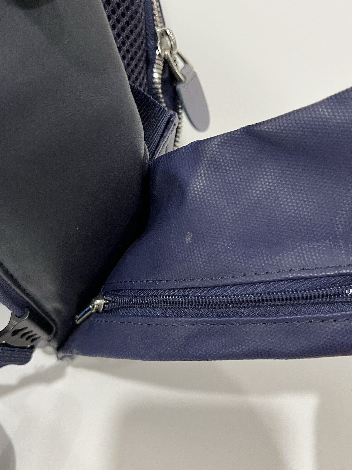 Piquadro Coleos Small Leather Laptop Backpack Purple-Blue Gray with Rain Cover