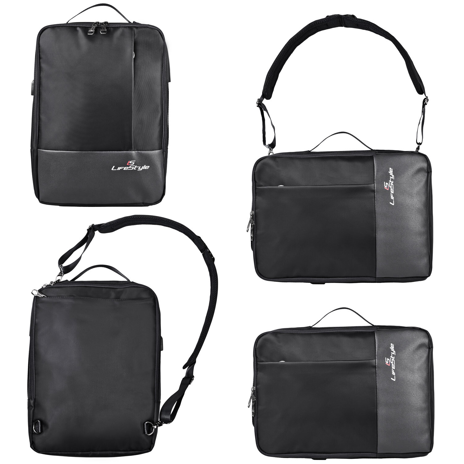 LS LifeStyle Leather 3 in 1 Backpack USB Professional Briefcase Waterproof Bag