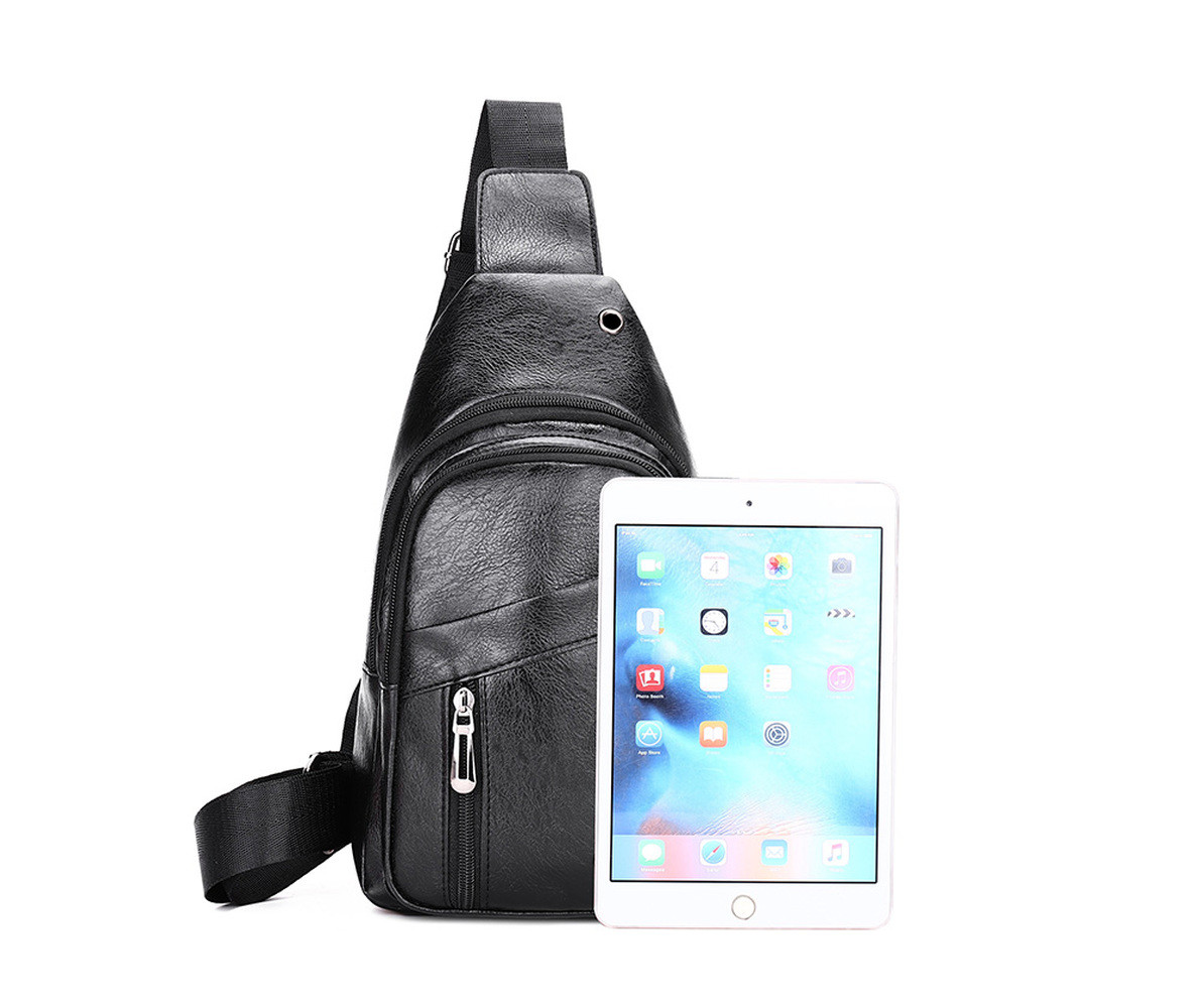 Men Crossbody Bag PU Leather Chest Bag Travel Leisure Bag Mobile Phone Bag Gift
