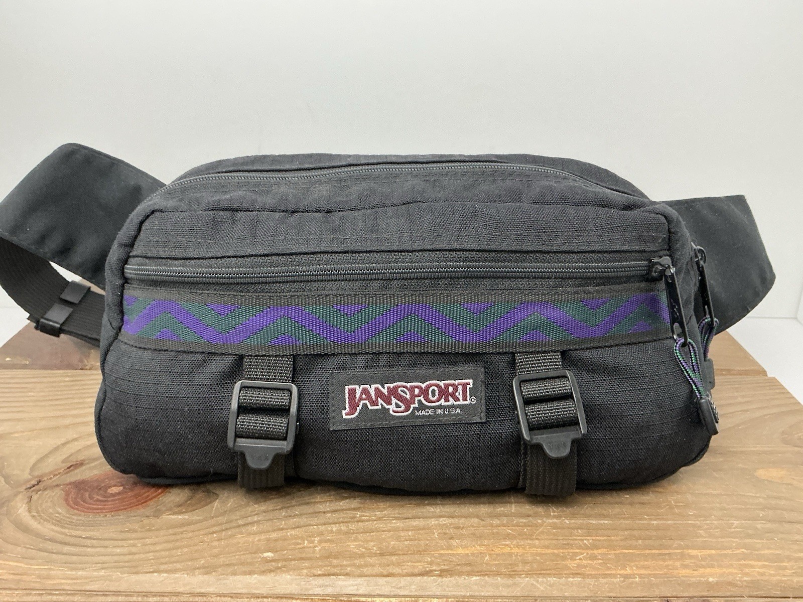 Vtg 90s Jansport Large Fanny Pack Retro Purple Aztec Stripe Waist Bag USA Made