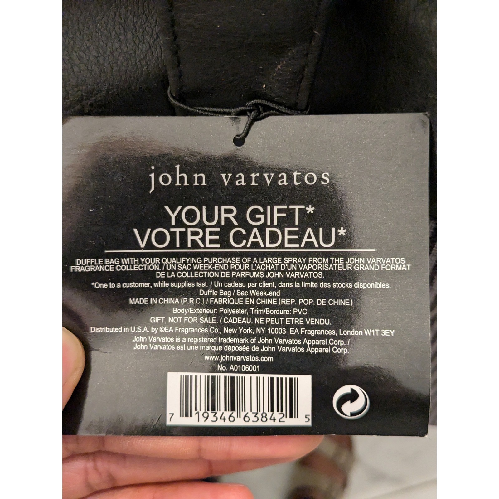 John Varvatos Mono Duffel Bag Men’s Striped Black Travel Gym Carry On Gift Bag