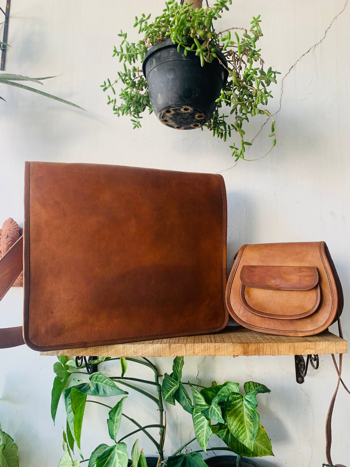 Men’s Goat Leather Messenger Shoulder Genuine Brown Satchel Free Bag [9 inch]