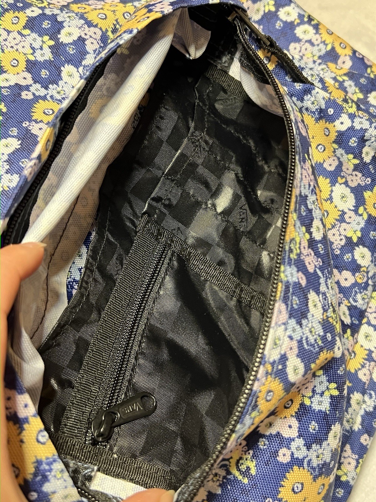 VANS Floral Backpack Blue/Yellow White Pattern Zip Closure Inner/Outer Pockets