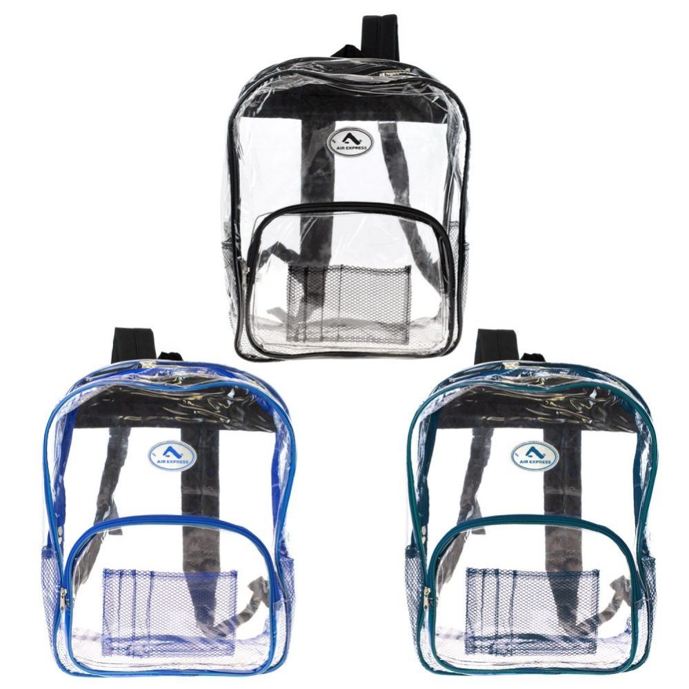 New 16″ Clear Durable PVC Backpack Adjustable Padded Straps Dual Zipper