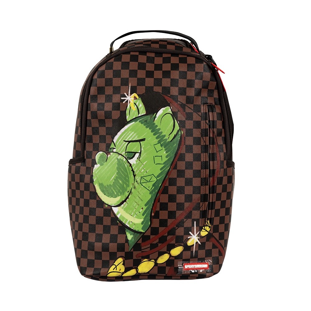 Sprayground Money Bear Brown Monogram Backpack Laptop School Books Bag B5359