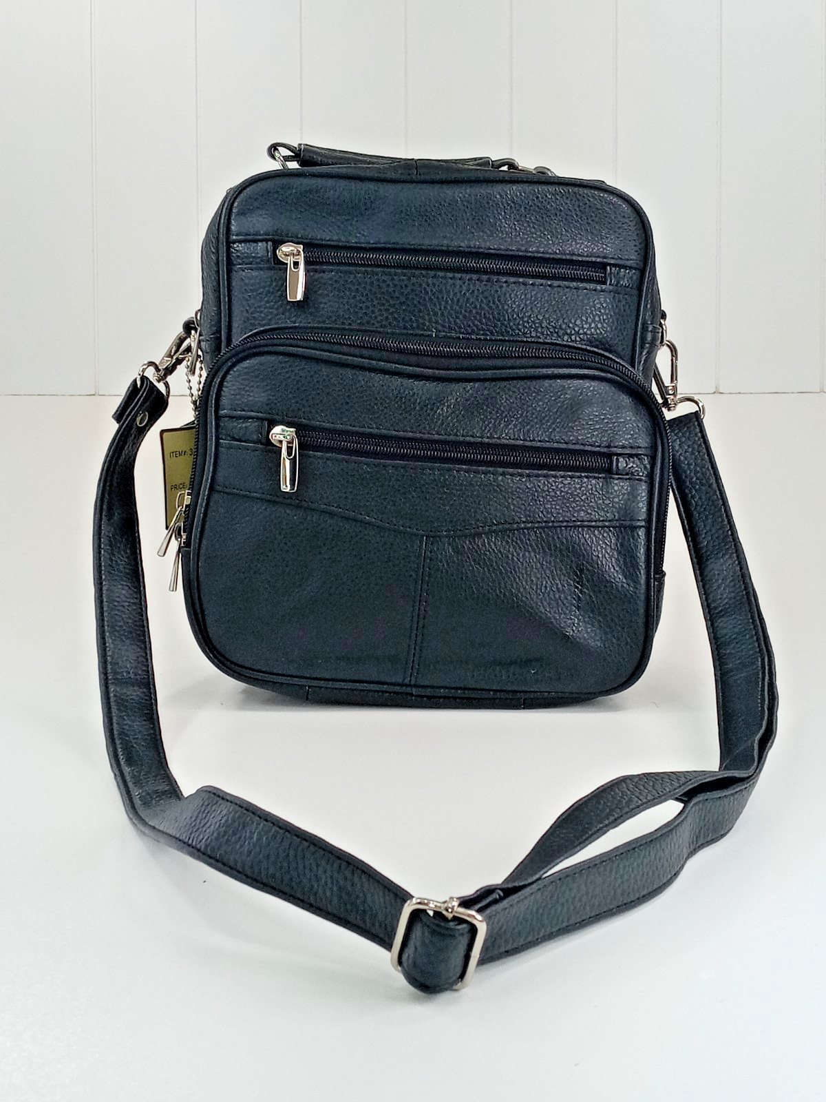 Men Leather Crossbody Bag Black Compact & Practical Everyday Use Multi Pockets