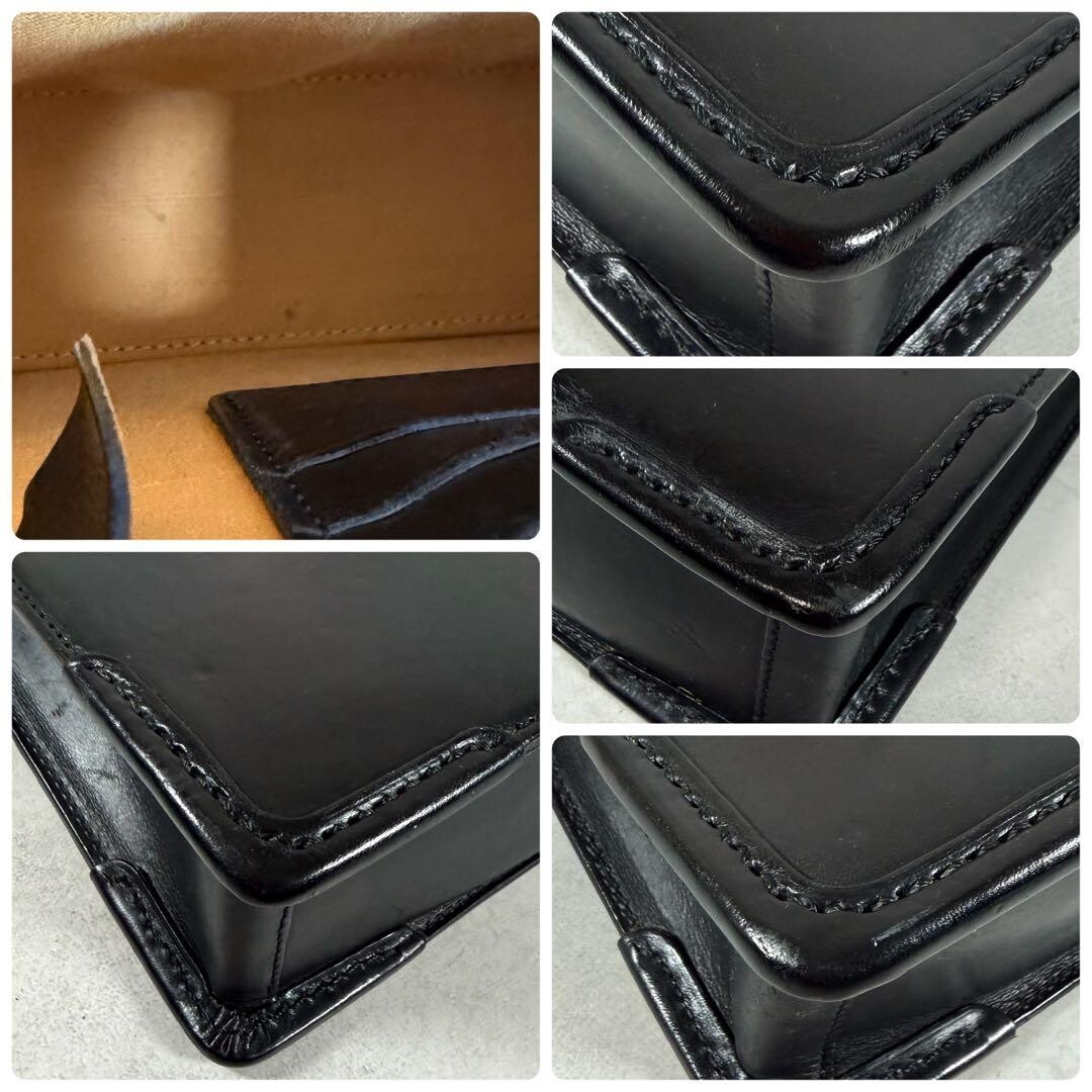 SOMES SADDLE Black Leather Business Briefcase Flap Lock with Key Authentic