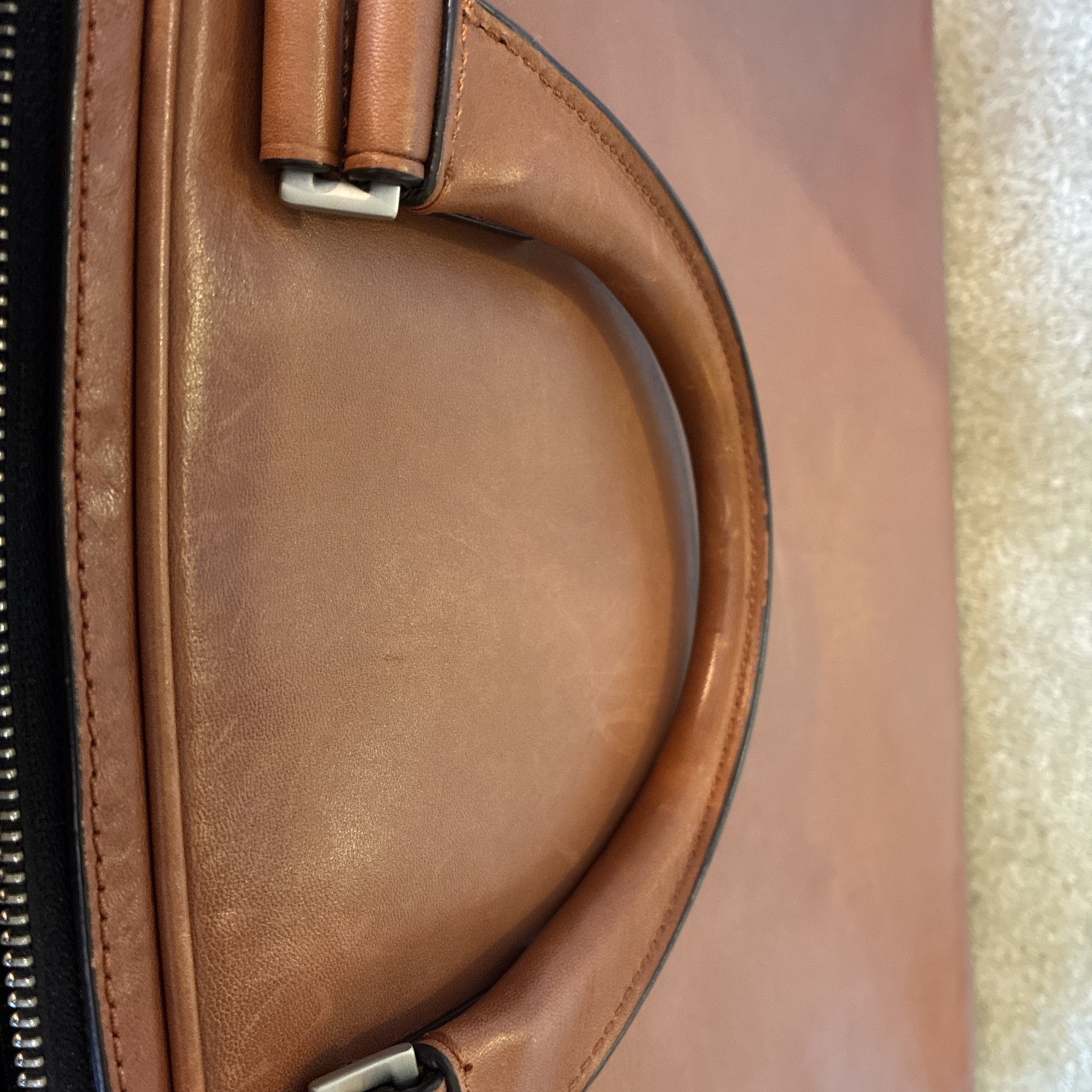 JACK SPADE Tan Solid Leather Briefcase Bag GUC No Shoulder Strap