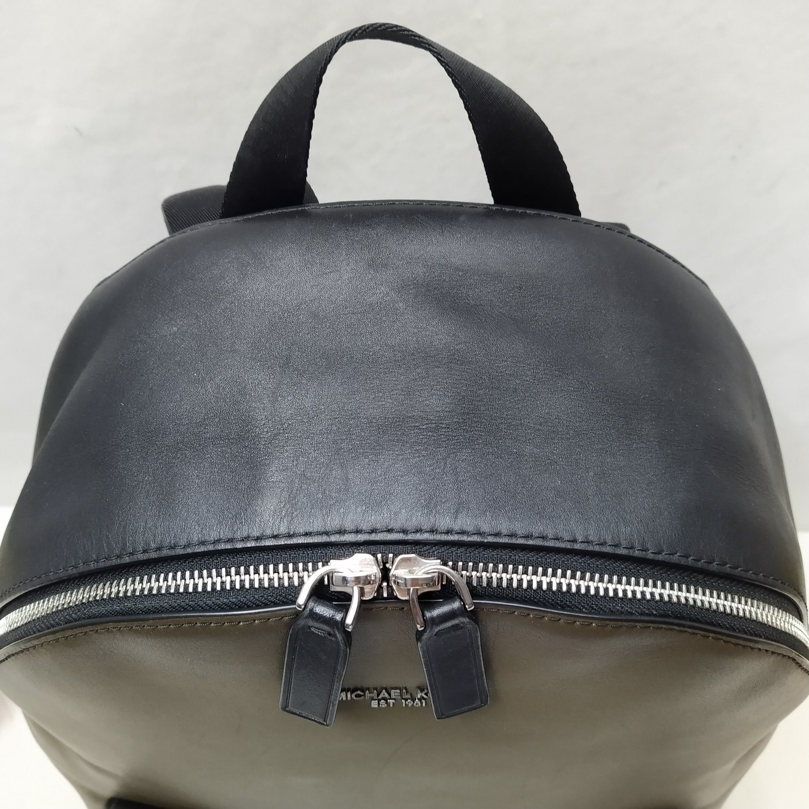 Michael Kors Olive Green Leather Zipper Closure Top Handle Backpack