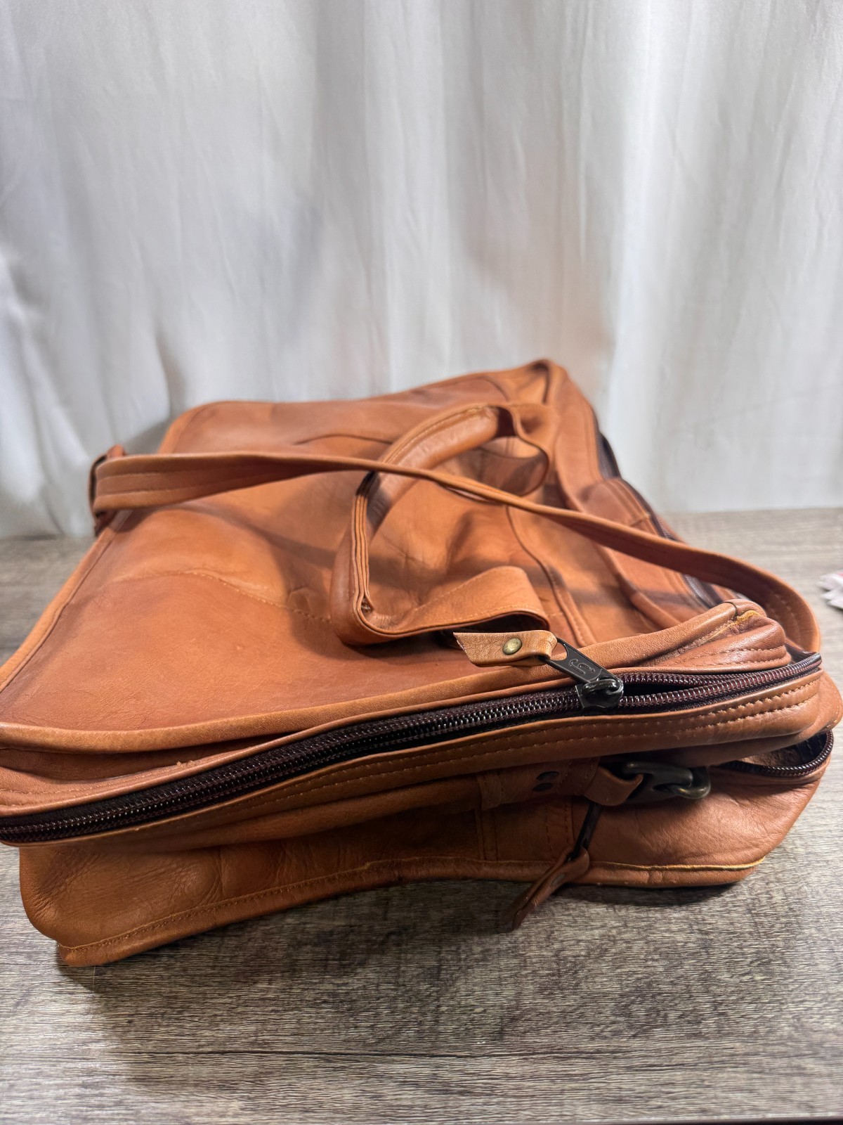 Vintage Cognac Leather Briefcase Messenger Bag Made in Colombia Multi Pocket Lap