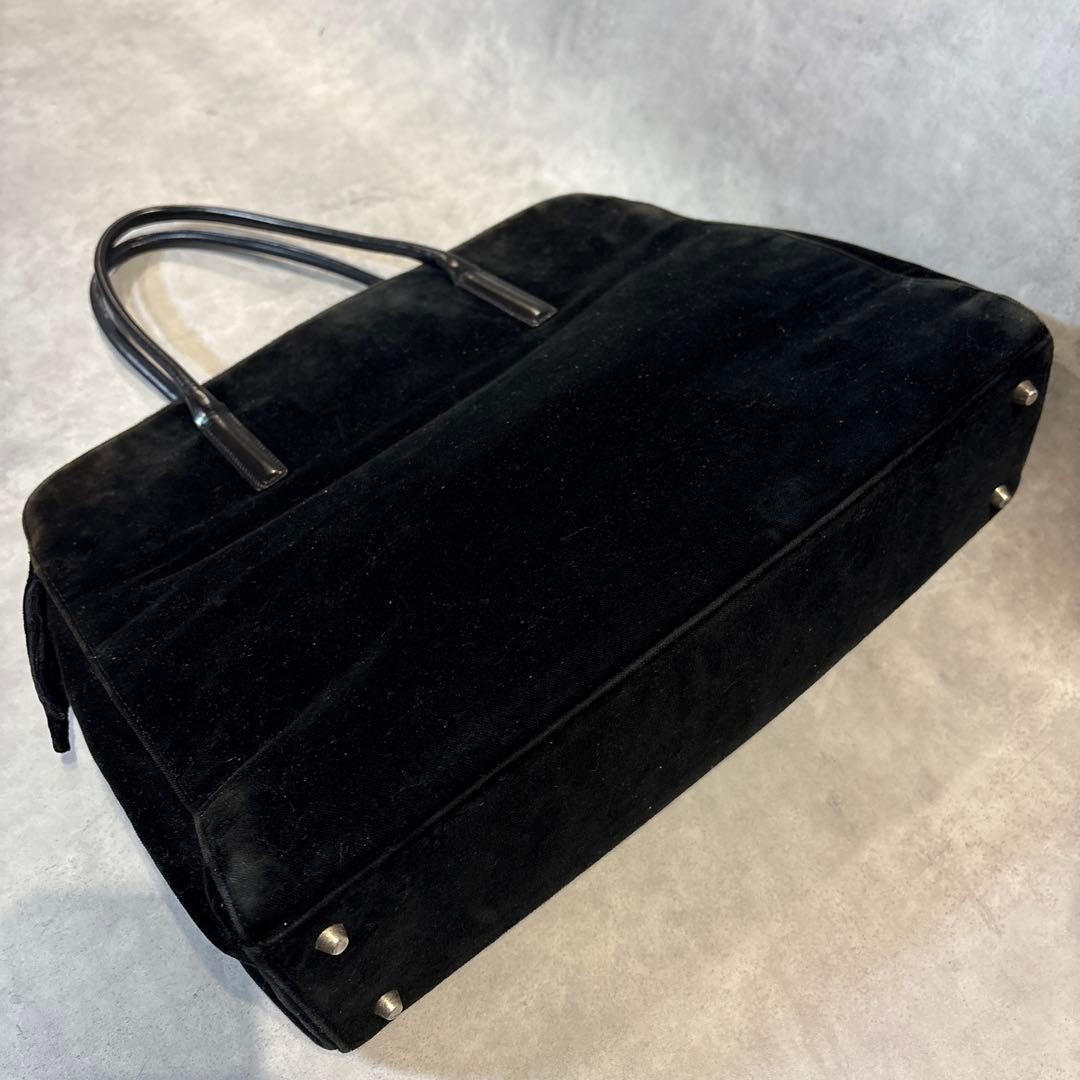 PRADA Triangle Logo Briefcase Shoulder Handbag Leather Velour Black M03674