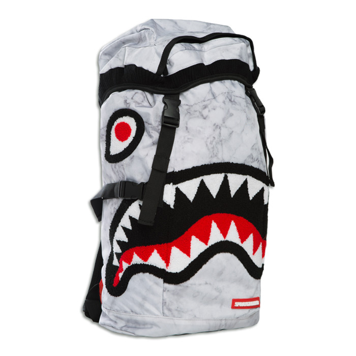 Brand New SPRAYGROUND Chenille White Marble Shark Top Loader Bag