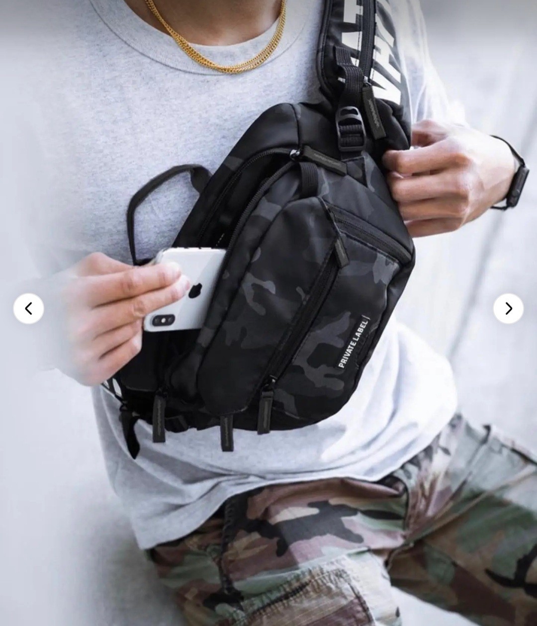 Private Label Sling Belt bag Black Camo Crossbody Moto Outdoors Utility