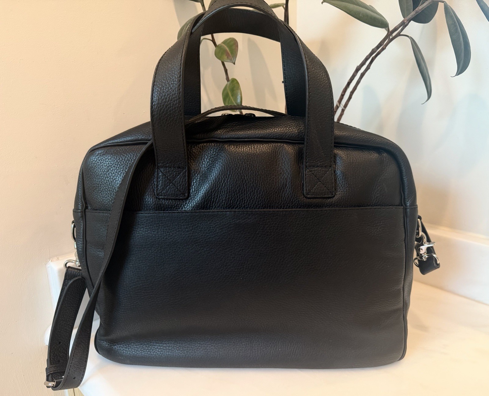 Cole Haan Black Leather Briefcase Workbag With Detachable Shoulder Strap