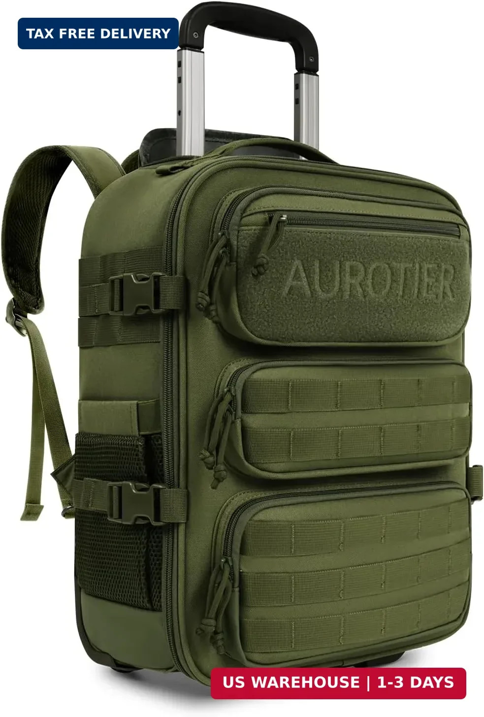 Rolling Tactical Laptop Backpack, Underseat Travel Backpack with Wheels, 16 Inch