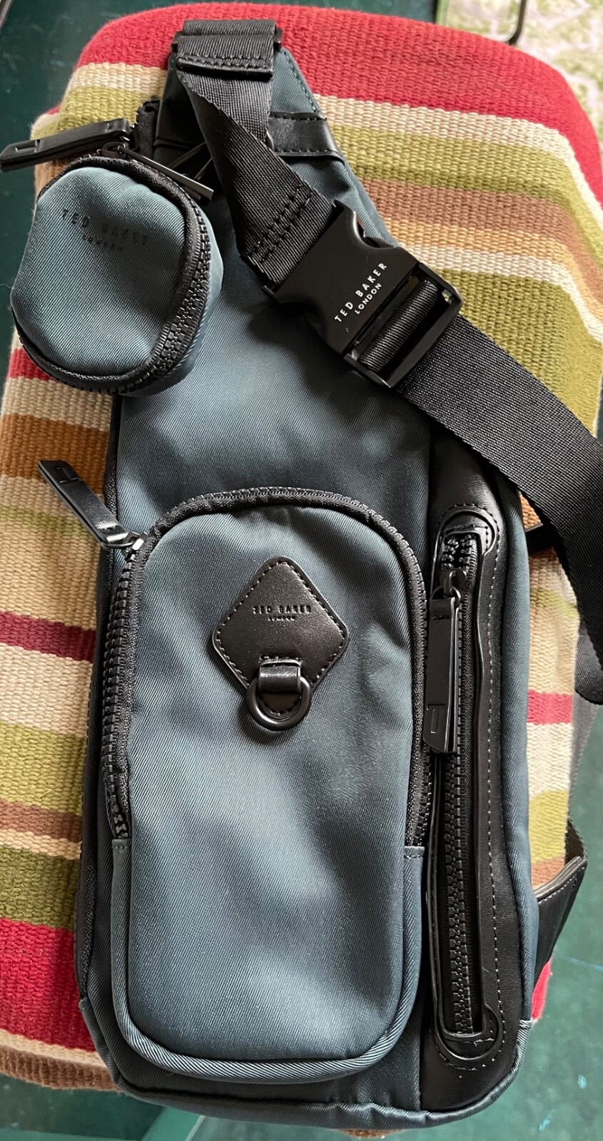 Ted Baker London EXCEL MULTIFUNCTIONAL TRAVEL SLING BAG TEAL BLUE MSRP:$195 NEW