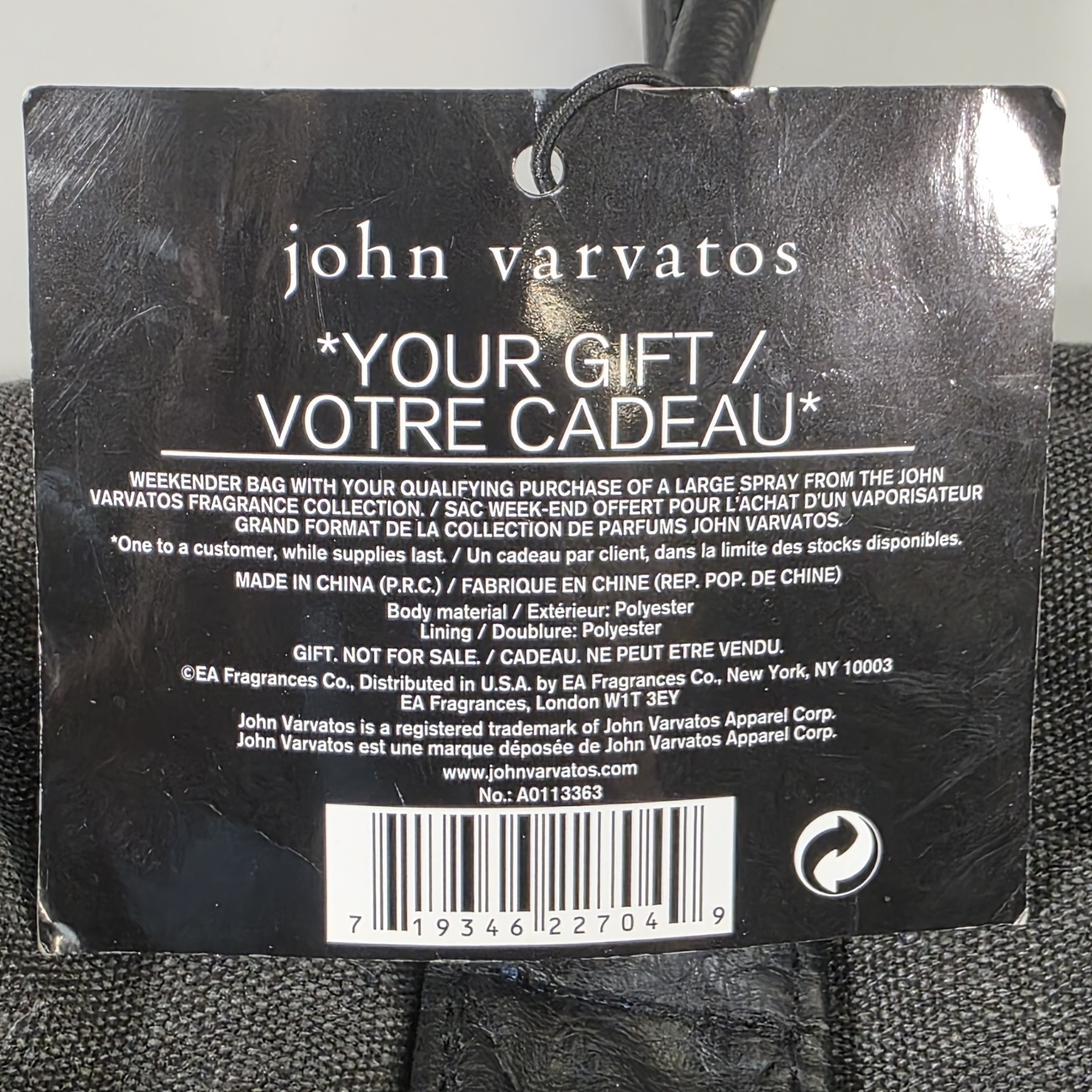 John Varvatos Weekender Bag Tote Duffel Bag Gray Medium Travel Zip Around NWT
